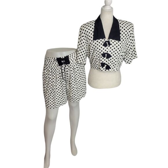 VINTAGE‎ 80s set polka-dot high waist shorts and crop top S - Picture 1 of 15